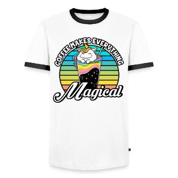 Pink Magical Unicorn Caffeine Coffee Lover - Men's Ringer Shirt - white/black - Front - AI Model Female 172 light (172cm) & AI Model Male 178 dark (178cm)