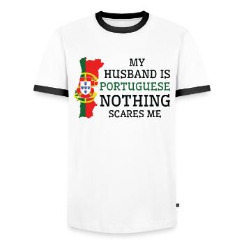 Nothing Scares Me Portuguese Husband Portugal - Men's Ringer Shirt - white/black - Front - AI Model Female 172 light (172cm) & AI Model Male 178 dark (178cm)