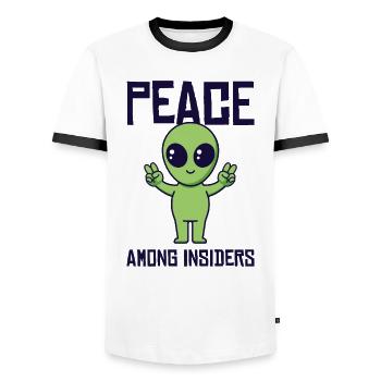 Alien Peace Auserirdisch Marsianer Space Outsider - Männer Kontrast-T-Shirt - Weiß/Schwarz - Vorne - AI Model Female 172 light (172cm) & AI Model Male 178 dark (178cm)