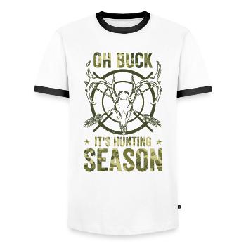 Hunting Season Vintage Antler Wild Animal Hunt - Men's Ringer Shirt - white/black - Front - AI Model Female 172 light (172cm) & AI Model Male 178 dark (178cm)