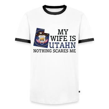 Nichts macht mir Angst Utahn Ehefrau Utah - Männer Kontrast-T-Shirt - Weiß/Schwarz - Vorne - AI Model Female 172 light (172cm) & AI Model Male 178 dark (178cm)