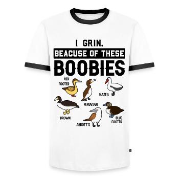 Funny Booby Seabirds Collection - Men's Ringer Shirt - white/black - Front - AI Model Female 172 light (172cm) & AI Model Male 178 dark (178cm)