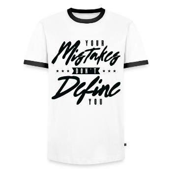 Mistakes Wisdom Quotes Positivity Life Quotes - Men's Ringer Shirt - white/black - Front - AI Model Female 172 light (172cm) & AI Model Male 178 dark (178cm)