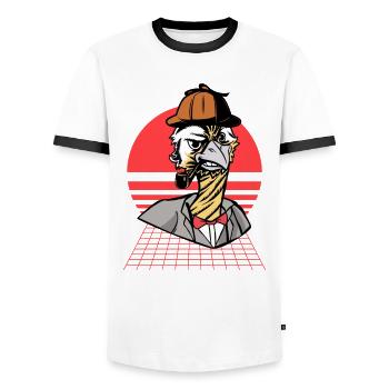 Detective Ostrich Animal Smoking Formal Suit - Men's Ringer Shirt - white/black - Front - AI Model Female 172 light (172cm) & AI Model Male 178 dark (178cm)