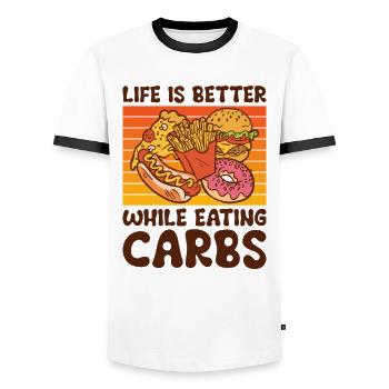 Carbs Fast Food Life Foodie Eating Dessert - Men's Ringer Shirt - white/black - Front - AI Model Female 172 light (172cm) & AI Model Male 178 dark (178cm)