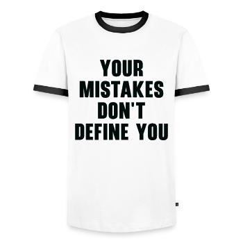 Mistakes Wisdom Quotes Positivity Life Quotes - Men's Ringer Shirt - white/black - Front - AI Model Female 172 light (172cm) & AI Model Male 178 dark (178cm)