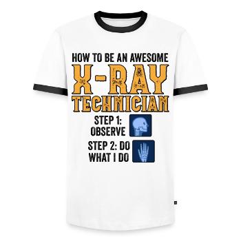 Radiology Rad Tech Technologist Radiologist X-ray - Men's Ringer Shirt - white/black - Front - AI Model Female 172 light (172cm) & AI Model Male 178 dark (178cm)