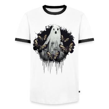 Creepy Scary Eerie Woman Halloween Aesthetic - Men's Ringer Shirt - white/black - Front - AI Model Female 172 light (172cm) & AI Model Male 178 dark (178cm)