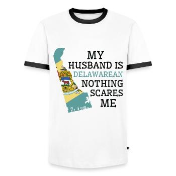 Nichts macht mir Angst Delawarean Husband Delaware - Männer Kontrast-T-Shirt - Weiß/Schwarz - Vorne - AI Model Female 172 light (172cm) & AI Model Male 178 dark (178cm)