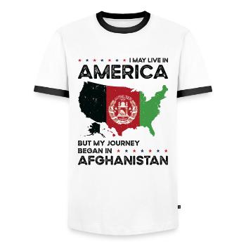 Né en Afghanistan Afghanistan Américains USA - T-shirt contrasté Homme - blanc/noir - Devant - AI Model Female 172 light (172cm) & AI Model Male 178 dark (178cm)