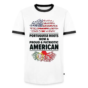 Geboren Portugiesisch Portugal Amerikanisch USA - Männer Kontrast-T-Shirt - Weiß/Schwarz - Vorne - AI Model Female 172 light (172cm) & AI Model Male 178 dark (178cm)