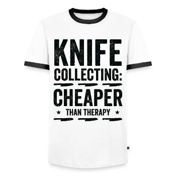 Messersammler Messer Sammeln - Männer Kontrast-T-Shirt - Weiß/Schwarz - Vorne - AI Model Female 172 light (172cm) & AI Model Male 178 dark (178cm)