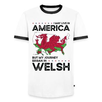 Né au Pays de Galles États-Unis - T-shirt contrasté Homme - blanc/noir - Devant - AI Model Female 172 light (172cm) & AI Model Male 178 dark (178cm)