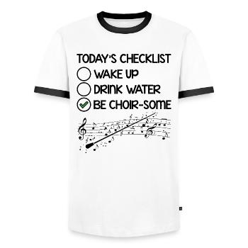 Opera Singer Vocalist Checklist Voice Coach Choir - Men's Ringer Shirt - white/black - Front - AI Model Female 172 light (172cm) & AI Model Male 178 dark (178cm)