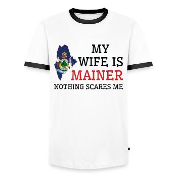 Nichts macht mir Angst Mainer Wife Maine - Männer Kontrast-T-Shirt - Weiß/Schwarz - Vorne - AI Model Female 172 light (172cm) & AI Model Male 178 dark (178cm)