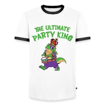 Carnaval Carnaval T-rex Dinosaure Party King - T-shirt contrasté Homme - blanc/noir - Devant - AI Model Female 172 light (172cm) & AI Model Male 178 dark (178cm)