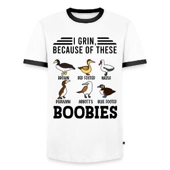 Funny Booby Seabirds Collection - Men's Ringer Shirt - white/black - Front - AI Model Female 172 light (172cm) & AI Model Male 178 dark (178cm)