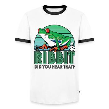 Red Eyed Tree Frog Cute Rainforest Amphibian - Men's Ringer Shirt - white/black - Front - AI Model Female 172 light (172cm) & AI Model Male 178 dark (178cm)
