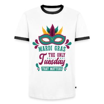 Fête de consommation de bière du mardi gras - T-shirt contrasté Homme - blanc/noir - Devant - AI Model Female 172 light (172cm) & AI Model Male 178 dark (178cm)