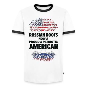 Né Russie Russie États-Unis - T-shirt contrasté Homme - blanc/noir - Devant - AI Model Female 172 light (172cm) & AI Model Male 178 dark (178cm)