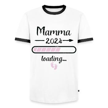 Mamma 2024 Loading Pregnancy Mother Mom Birth - Men's Ringer Shirt - white/black - Front - AI Model Female 172 light (172cm) & AI Model Male 178 dark (178cm)