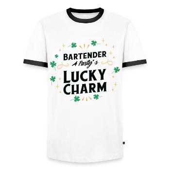 St. Patrick's Day Kleeblatt Kleeblatt Barkeeper - Männer Kontrast-T-Shirt - Weiß/Schwarz - Vorne - AI Model Female 172 light (172cm) & AI Model Male 178 dark (178cm)