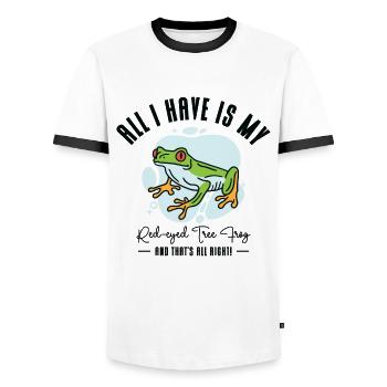 Red Eyed Tree Frog Cute Rainforest Amphibian - Men's Ringer Shirt - white/black - Front - AI Model Female 172 light (172cm) & AI Model Male 178 dark (178cm)