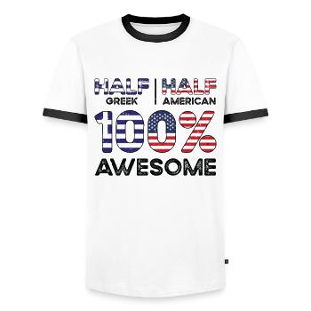 Born Greek Greece American USA Citizenship - Men's Ringer Shirt - white/black - Front - AI Model Female 172 light (172cm) & AI Model Male 178 dark (178cm)