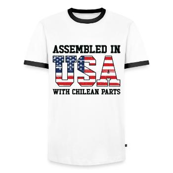 Born Chilean Chile American USA Citizenship - Men's Ringer Shirt - white/black - Front - AI Model Female 172 light (172cm) & AI Model Male 178 dark (178cm)