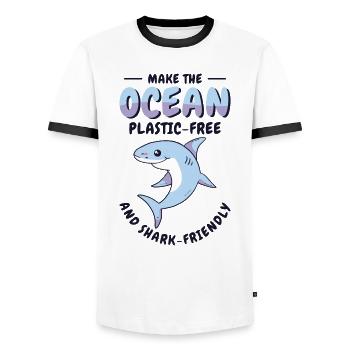 World Wildlife Day Shark Animal Welfare Marine - Men's Ringer Shirt - white/black - Front - AI Model Female 172 light (172cm) & AI Model Male 178 dark (178cm)