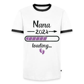 Nana 2024 Loading Pregnancy Grandmother Birth - Men's Ringer Shirt - white/black - Front - AI Model Female 172 light (172cm) & AI Model Male 178 dark (178cm)
