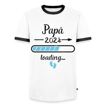 Papá 2024 Loading Schwangerschaft Papa Vater - Männer Kontrast-T-Shirt - Weiß/Schwarz - Vorne - AI Model Female 172 light (172cm) & AI Model Male 178 dark (178cm)