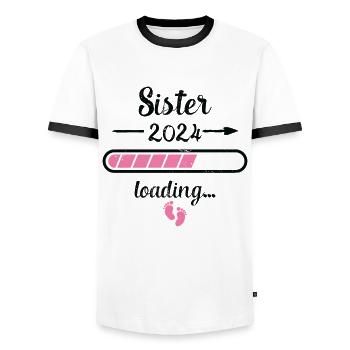 Sis 2024 Chargement Grossesse Sis Naissance - T-shirt contrasté Homme - blanc/noir - Devant - AI Model Female 172 light (172cm) & AI Model Male 178 dark (178cm)