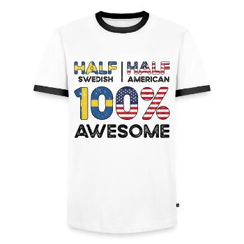 Né en Suède, Suède, Américain, États-Unis - T-shirt contrasté Homme - blanc/noir - Devant - AI Model Female 172 light (172cm) & AI Model Male 178 dark (178cm)