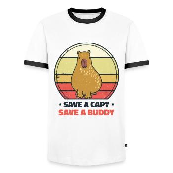 Welttierschutztag Capybara Tierschutz Retro - Männer Kontrast-T-Shirt - Weiß/Schwarz - Vorne - AI Model Female 172 light (172cm) & AI Model Male 178 dark (178cm)