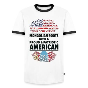 Né en Mongolie, Mongolie, Américain, États-Unis - T-shirt contrasté Homme - blanc/noir - Devant - AI Model Female 172 light (172cm) & AI Model Male 178 dark (178cm)