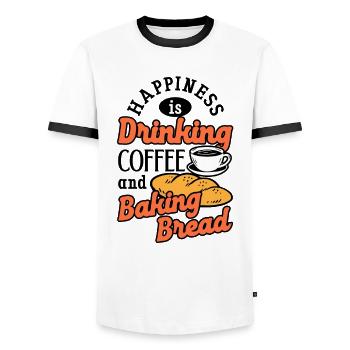 Cuisson au four, Pain, Caféine, Boulanger de pain - T-shirt contrasté Homme - blanc/noir - Devant - AI Model Female 172 light (172cm) & AI Model Male 178 dark (178cm)