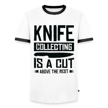 Messersammler Messer Sammeln - Männer Kontrast-T-Shirt - Weiß/Schwarz - Vorne - AI Model Female 172 light (172cm) & AI Model Male 178 dark (178cm)