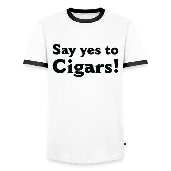 Cigar Smoking Cigars Smoker - Men's Ringer Shirt - white/black - Front - AI Model Female 172 light (172cm) & AI Model Male 178 dark (178cm)