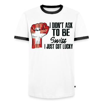 Fierté suisse Drapeau suisse cultivé - T-shirt contrasté Homme - blanc/noir - Devant - AI Model Female 172 light (172cm) & AI Model Male 178 dark (178cm)
