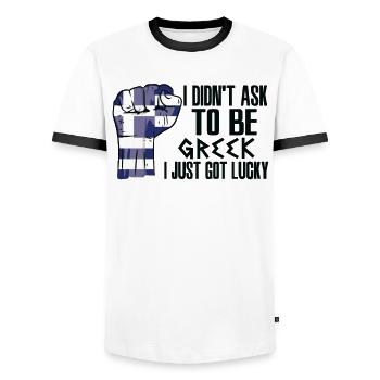 Fierté grecque Drapeau grec cultivé - T-shirt contrasté Homme - blanc/noir - Devant - AI Model Female 172 light (172cm) & AI Model Male 178 dark (178cm)