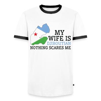 Nothing Scares Me My Wife Is Djiboutian Husband - Men's Ringer Shirt - white/black - Front - AI Model Female 172 light (172cm) & AI Model Male 178 dark (178cm)