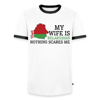 Nichts macht mir Angst Meine Frau ist - Männer Kontrast-T-Shirt - Weiß/Schwarz - Vorne - AI Model Female 172 light (172cm) & AI Model Male 178 dark (178cm)