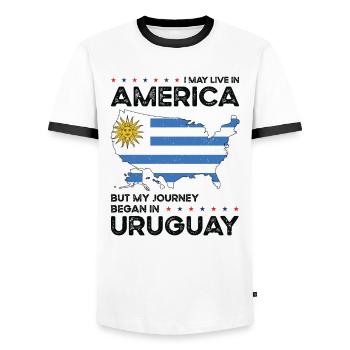 Uruguayan American Patriot USA Grown Uruguay US - Men's Ringer Shirt - white/black - Front - AI Model Female 172 light (172cm) & AI Model Male 178 dark (178cm)