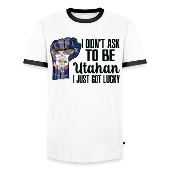 Utahan Amerikaner US-Patriot USA Gewachsen Utah - Männer Kontrast-T-Shirt - Weiß/Schwarz - Vorne - AI Model Female 172 light (172cm) & AI Model Male 178 dark (178cm)