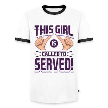 Mormon LDS Missionary This Girl is Called To Serve - Men's Ringer Shirt - white/black - Front - AI Model Female 172 light (172cm) & AI Model Male 178 dark (178cm)