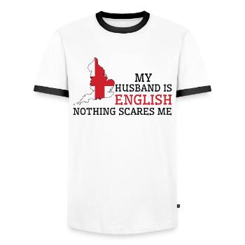 Nothing Scares Me My Wife Is English Husband - Men's Ringer Shirt - white/black - Front - AI Model Female 172 light (172cm) & AI Model Male 178 dark (178cm)