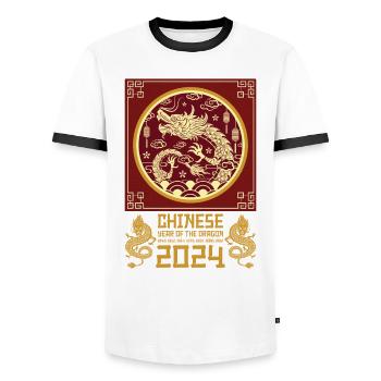 Chinese Year of the Dragon 2024 Chinese New Years - Men's Ringer Shirt - white/black - Front - AI Model Female 172 light (172cm) & AI Model Male 178 dark (178cm)