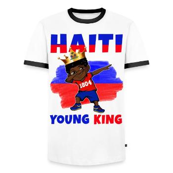 Haïti Jeune Roi Haïti Drapeau d’Haïti Mélanine pour les garçons noirs - T-shirt contrasté Homme - blanc/noir - Devant - AI Model Female 172 light (172cm) & AI Model Male 178 dark (178cm)