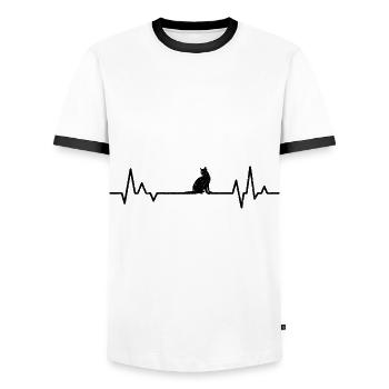 Cat Cats Cat Owner Heartbeat - Men's Ringer Shirt - white/black - Front - AI Model Female 172 light (172cm) & AI Model Male 178 dark (178cm)